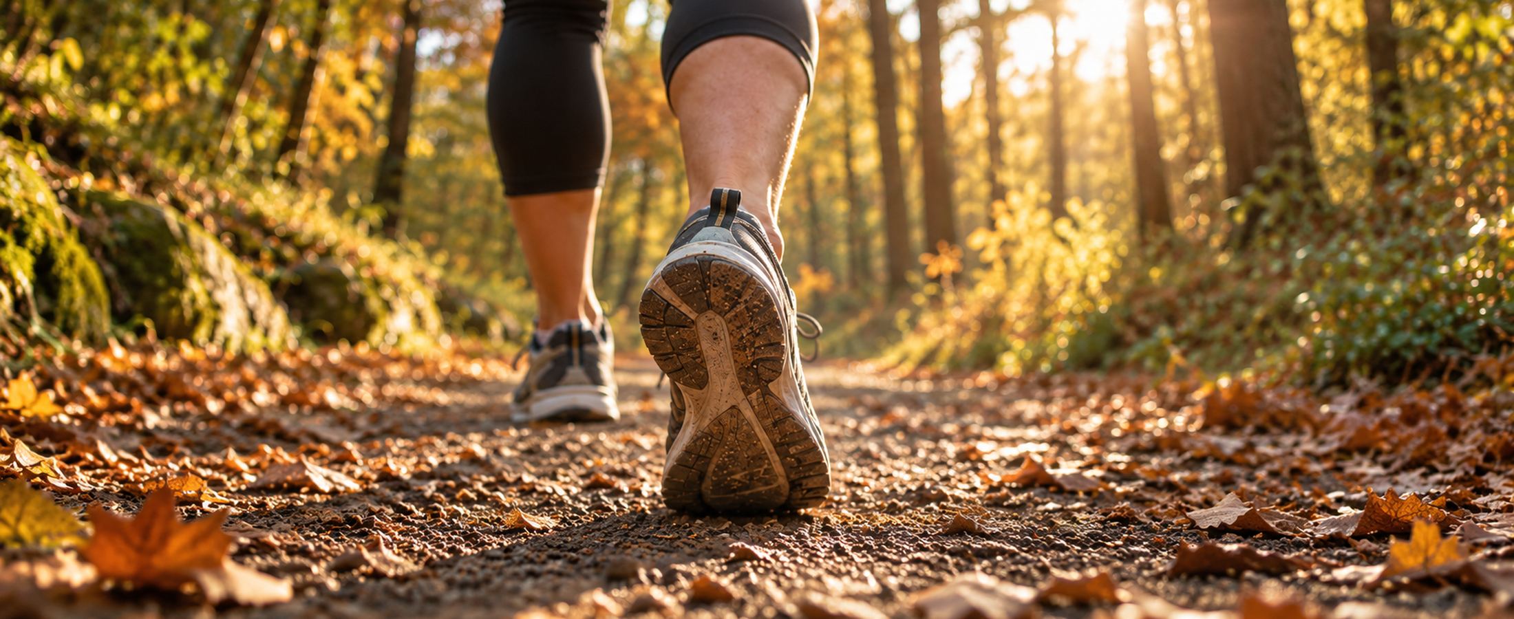 Laufschuhe auf einem herbstlichen Waldweg